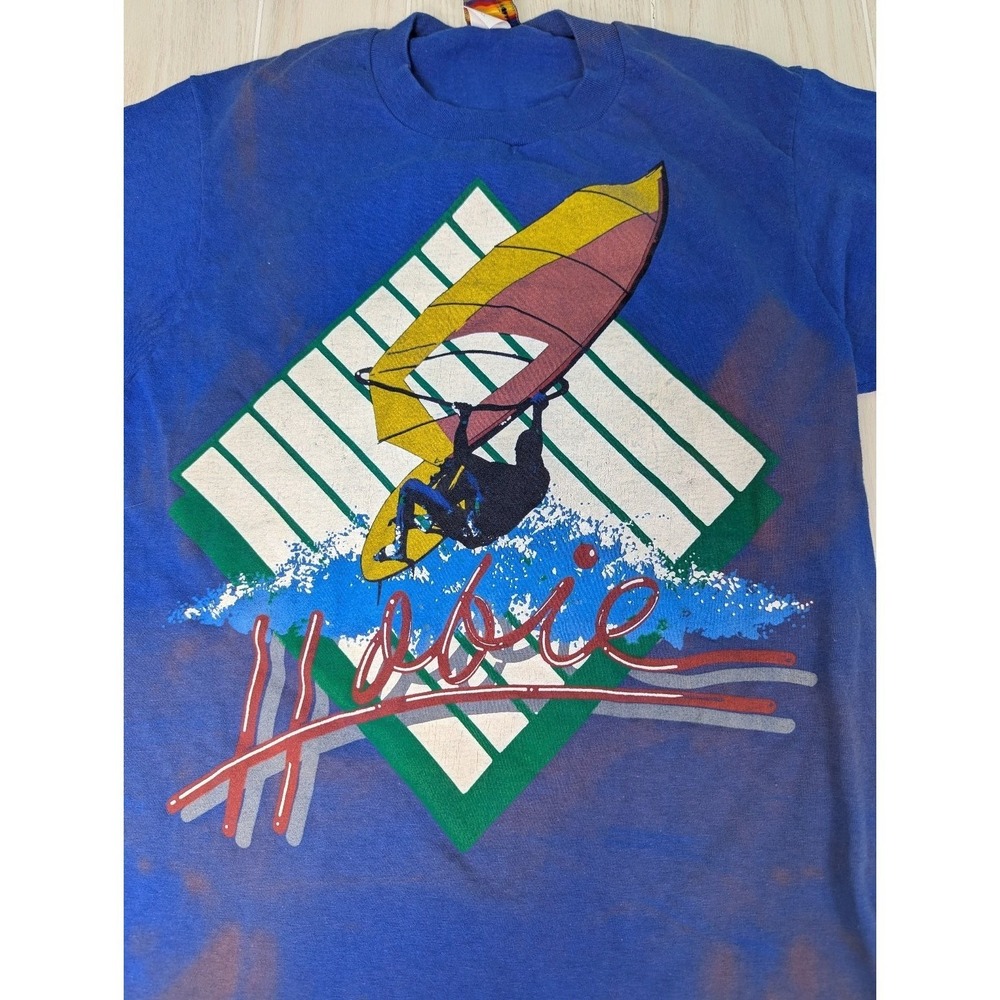 Hobie T-Shirt Men's Blue FLAWS Medium Windsurfer Graphic Vintage single stitch